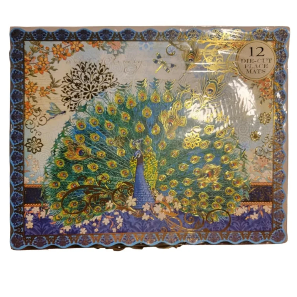 New Pier 1 Peacock Placemats 12 Count Die-Cut Gold Foil Paper Table Décor 14X11